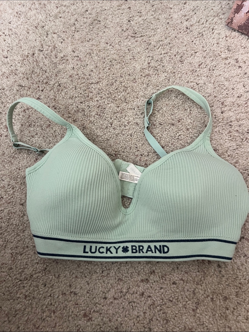 Lucky Brand Light Mint Ribbed Logo Bralette